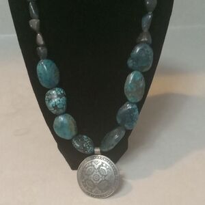 Turquoise and Silver Pendant Necklace
